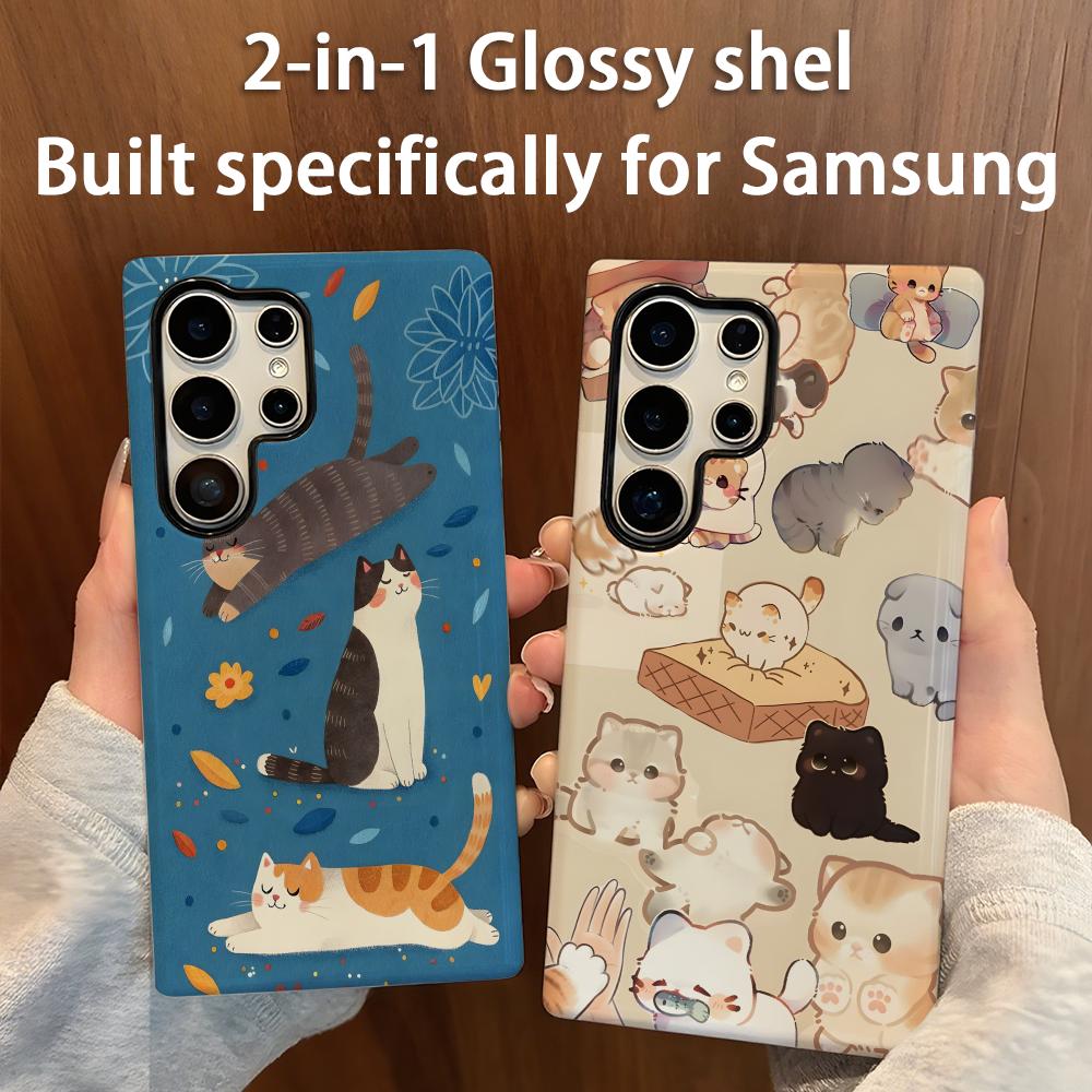 Samsung Galaxy S24 - Leuke kat telefoonhoes 2-in-1 glanzende schaal